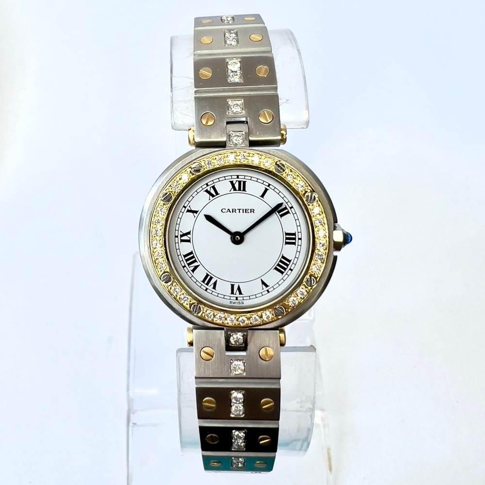 CARTIER SANTOS RONDE Quartz  27mm 2 Tone 0.55TCW DIAMOND Watch White Dial